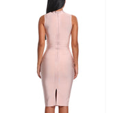 Fashion Turtleneck Sleeveless Bandage Midi Dress - Sheseelady